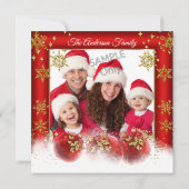 Invitation Red Gold Baubles Noël Photo Fête de Noël (Dos)