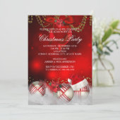 Invitation Red Gold Baubles Santa Hat fête de Noël (Debout devant)