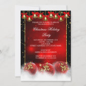 Invitation Red Gold Bells Baubles Noël (Devant)