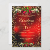 Invitation Red Gold Bells Holly Noël Fête de Noël (Devant)
