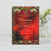 Invitation Red Gold Bells Holly Photo Noël Fête de Noël (Debout devant)