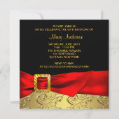 Invitation Red Gold Black Damask femmes 80e fête d'anniversai (Dos)