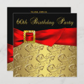 Invitation Red Gold Black Damask Womans 60e fête d'anniversai (Devant / Derrière)