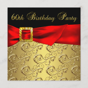 Invitation Red Gold Black Damask Womans 60e fête d'anniversai