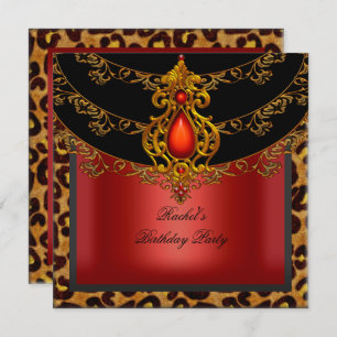 Invitation Red Gold Black fête d'anniversaire Leopard