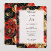 Invitation Red Gold Black Floral 50e anniversaire (Devant / Derrière)