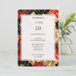 Invitation Red Gold Black Floral 50e anniversaire