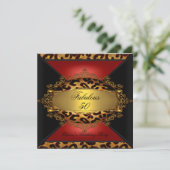 Invitation Red Gold Black Leopard fête d'anniversaire 50e 50  (Debout devant)