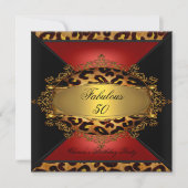 Invitation Red Gold Black Leopard fête d'anniversaire 50e 50  (Devant)