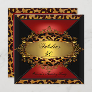 Invitation Red Gold Black Leopard fête d'anniversaire 50e 50 