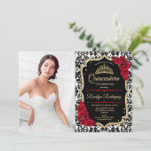 Invitation Red Gold Black Photo Quinceanera (Debout devant)