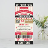 Invitation Red, Gold & Black Sports VIP Ticket Birthday Party (Debout devant)