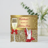 Invitation Red Gold Champagne Talons fête d'anniversaire (Debout devant)