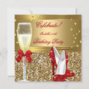 Invitation Red Gold Champagne Talons fête d'anniversaire