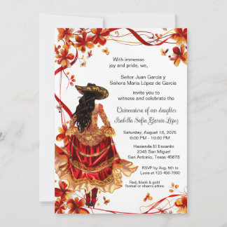 Invitation Red Gold Charra Quinceanera