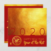 Invitation Red Gold Chinese Rat coupé sur papier 2020 Party S (Devant / Derrière)