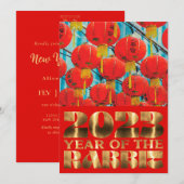 Invitation Red Gold Chinese Water Rabat fête du Nouvel An (Devant / Derrière)