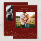 Invitation Red Gold Christmas Tree Two Photo Holiday Card (Devant / Derrière)