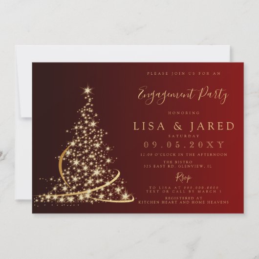 Invitation Red Gold Christmas Tree Winter Engagement (Devant)