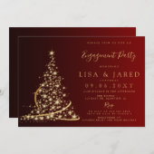 Invitation Red Gold Christmas Tree Winter Engagement (Devant / Derrière)