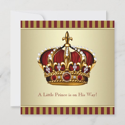 Invitation Red Gold Crown Petit Prince Baby shower garçon (Devant)