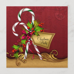 Invitation Red Gold Damas Sucres de canne fête de Noël