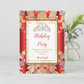 Invitation RED Gold Damask Grey Tiara fête d'anniversaire (Debout devant)