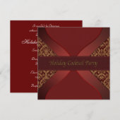 Invitation Red & Gold Damask Holiday Cocktail Party Invitatio (Devant / Derrière)