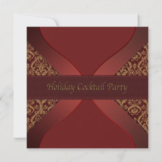 Invitation Red & Gold Damask Holiday Cocktail Party Invitatio (Devant)