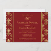 Invitation Red Gold Damask Patterned 50th Birthday Dinner (Devant)