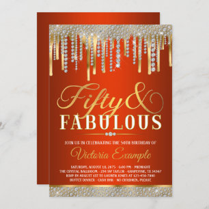 Invitation Red Gold Diamond Drip Fabulous 50 Anniversaire