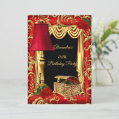 Invitation Red Gold Drapes Rose boîte à lampe fête d'annivers (Debout devant)