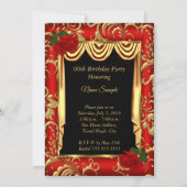 Invitation Red Gold Drapes Rose boîte à lampe fête d'annivers (Dos)