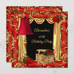 Invitation Red Gold Drapes Rose lampe boîte à bijoux Annivers