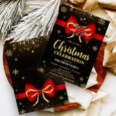 Invitation Red Gold Elegant Bow Fête de Noël