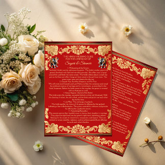 Invitation Red gold elephants Indian wedding rituals program