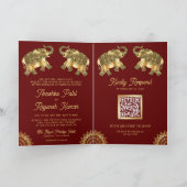 Invitation Red Gold Ethnic Elephants Indian QR Code Mariage (Intérieur)