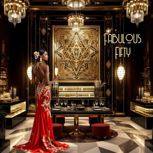 Invitation Red Gold Fabo Art déco Room Ethnic Woman