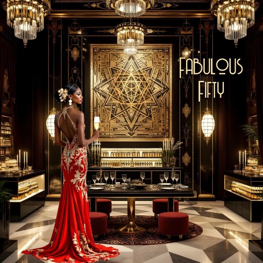 Invitation Red Gold Fabo Art déco Room Ethnic Woman