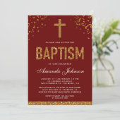 Invitation Red Gold Faux Parties scintillant Croix Royal Bapt (Debout devant)