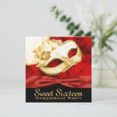 Invitation Red Gold Feather Sweet 16 Masquerade Party (Debout devant)