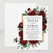 Invitation Red Gold Floral Rustic Elegant Engagement Party (Devant / Derrière)