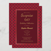 Invitation Red Gold Floral Surprise 60e fête d'anniversaire (Devant / Derrière)