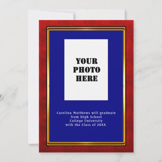 Invitation Red Gold Frame Blue Graduation (Dos)