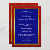 Invitation Red Gold Frame Blue Graduation (Devant / Derrière)