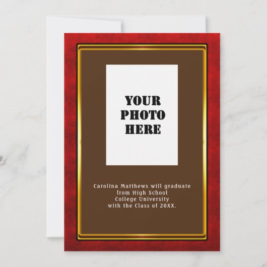 Invitation Red Gold Frame Dîner Brown Graduation (Dos)