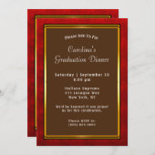 Invitation Red Gold Frame Dîner Brown Graduation (Devant / Derrière)