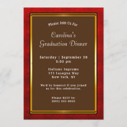 Invitation Red Gold Frame Dîner Brown Graduation