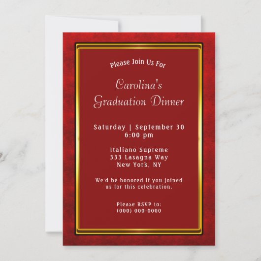 Invitation Red Gold Frame Maroon Diner Graduation (Devant)