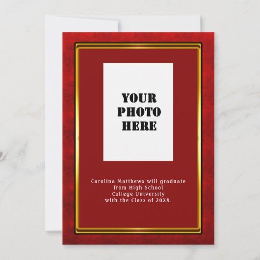 Invitation Red Gold Frame Maroon Diner Graduation (Dos)